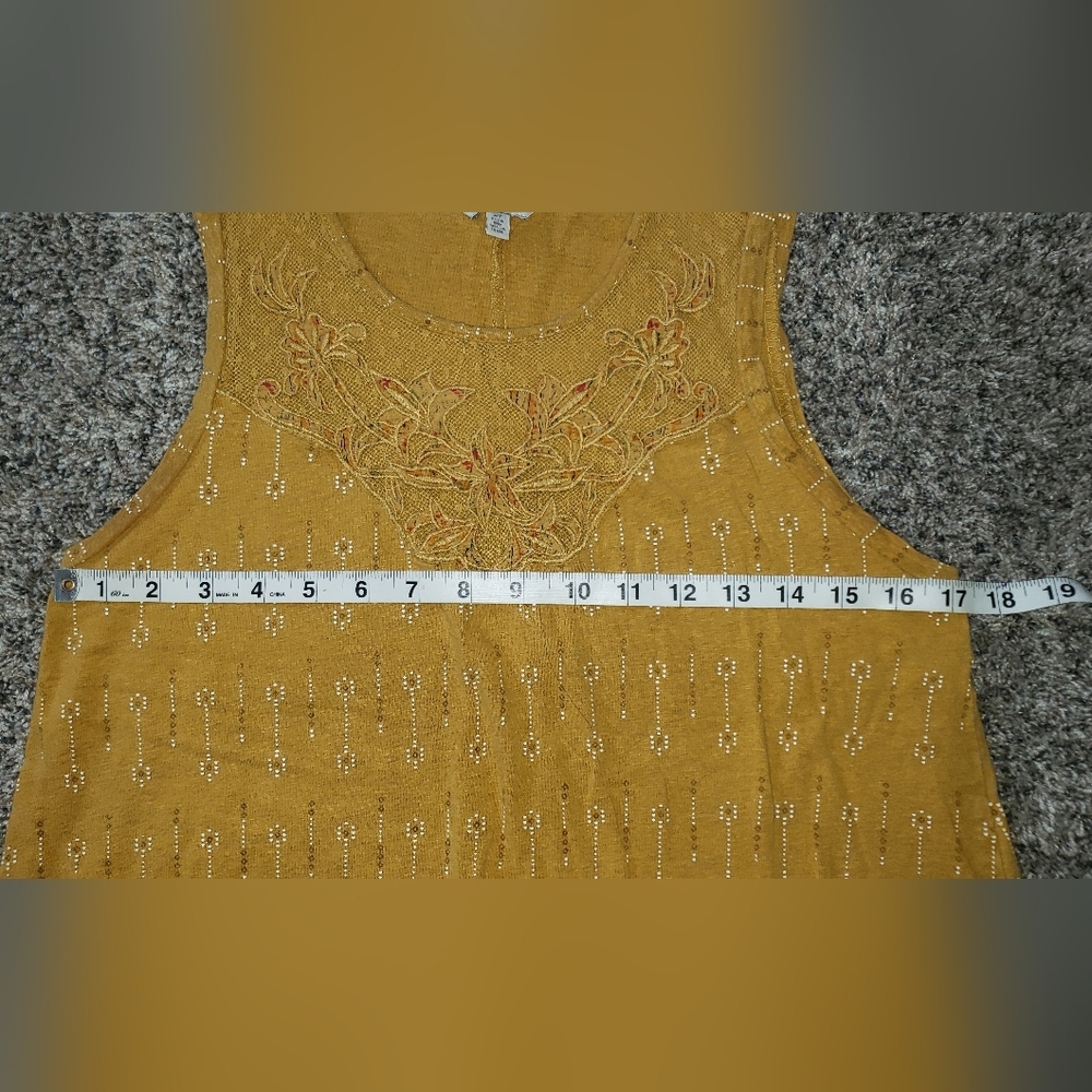 Embroidered Mustard Yellow Sleeveless Top - Picture 3 of 5